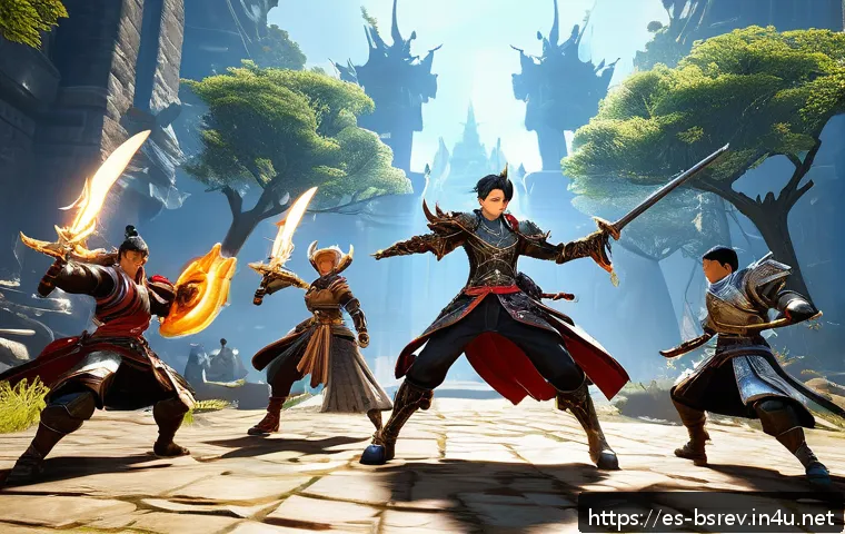 블레이드소울 레볼루션 게임 패치 내용 정리 - A dynamic fantasy battle scene showcasing diverse character classes from Blade & Soul Revolution eng...