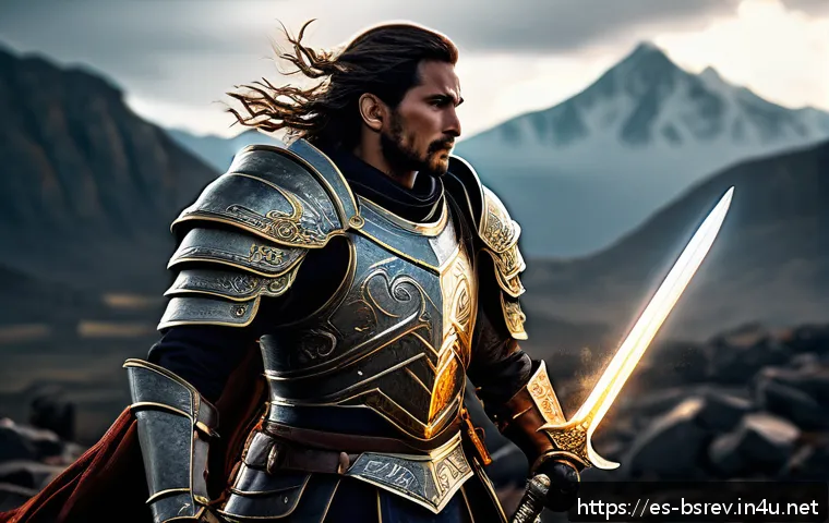 블레이드소울 레볼루션 유료 아이템 효율성 비교 - A dynamic fantasy warrior character equipped with premium armor and an exclusive weapon, standing co...